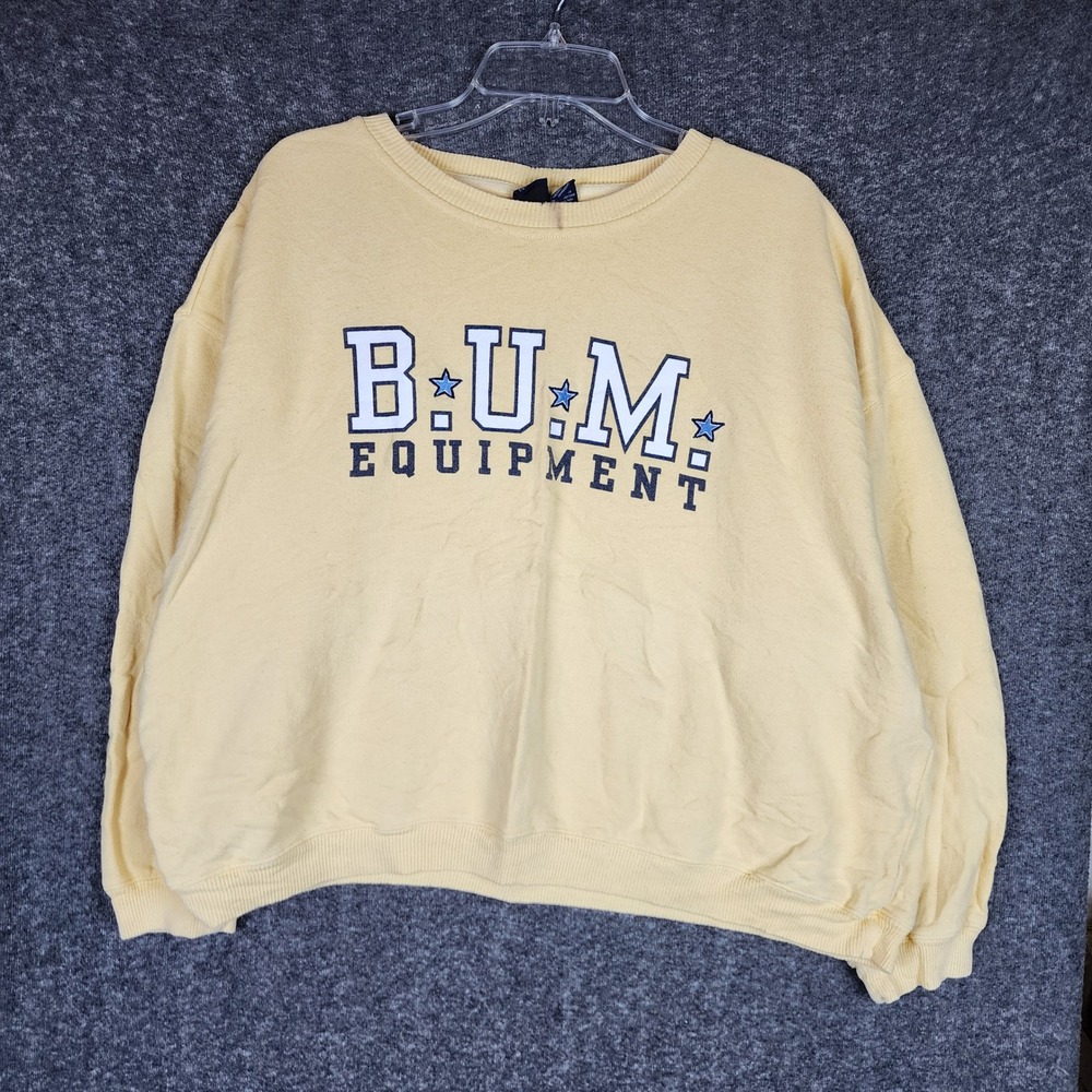 B.U.M. Equipment Sweatshirt Womens L/XL Vintage 90s Yellow Graphic Pullover EUC